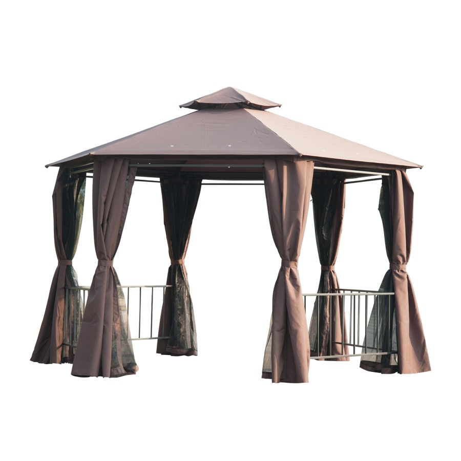Click to view product details and reviews for Outsunny 3 X 3m Hexagon Gazebo Patio Canopy Party Tent Outdoor Garden Shelter W 2 Tier Roof Side Panel Brown.