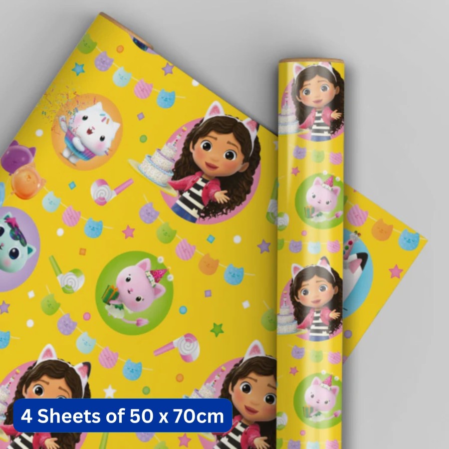Gabby's Dollhouse 4 Sheets & 4 Tags Gift Wrap Bundle