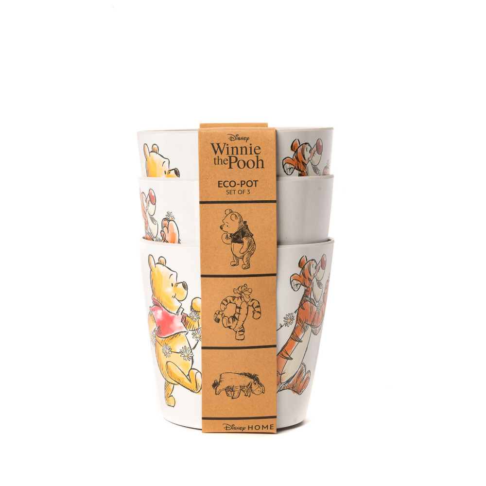 Disney Bamboo Plant Pot Set Of 3 Organic Eco Friendly Colourful Garden Decoration Eco-Pot Winnie The Pooh
