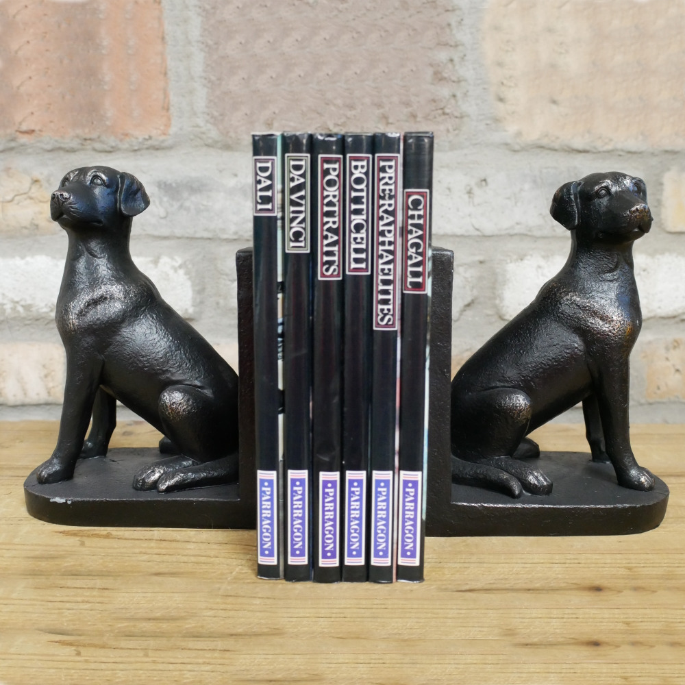 Dog Bookends Labrador Black Animal Bookshelf Stopper Resin Vintage Ornament