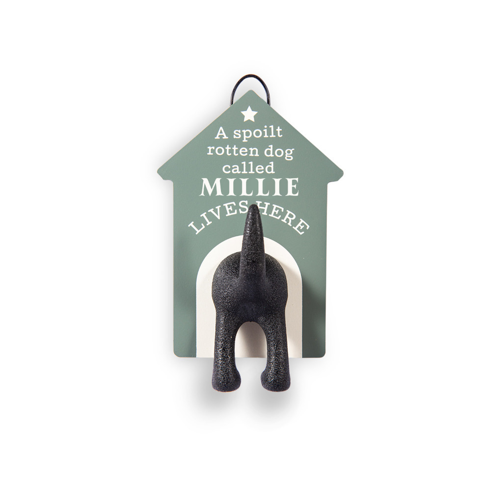 Dog Lead Hook Hanger Spoilt Rotten Puppy Homeware Funny Sage Black Pet - Millie