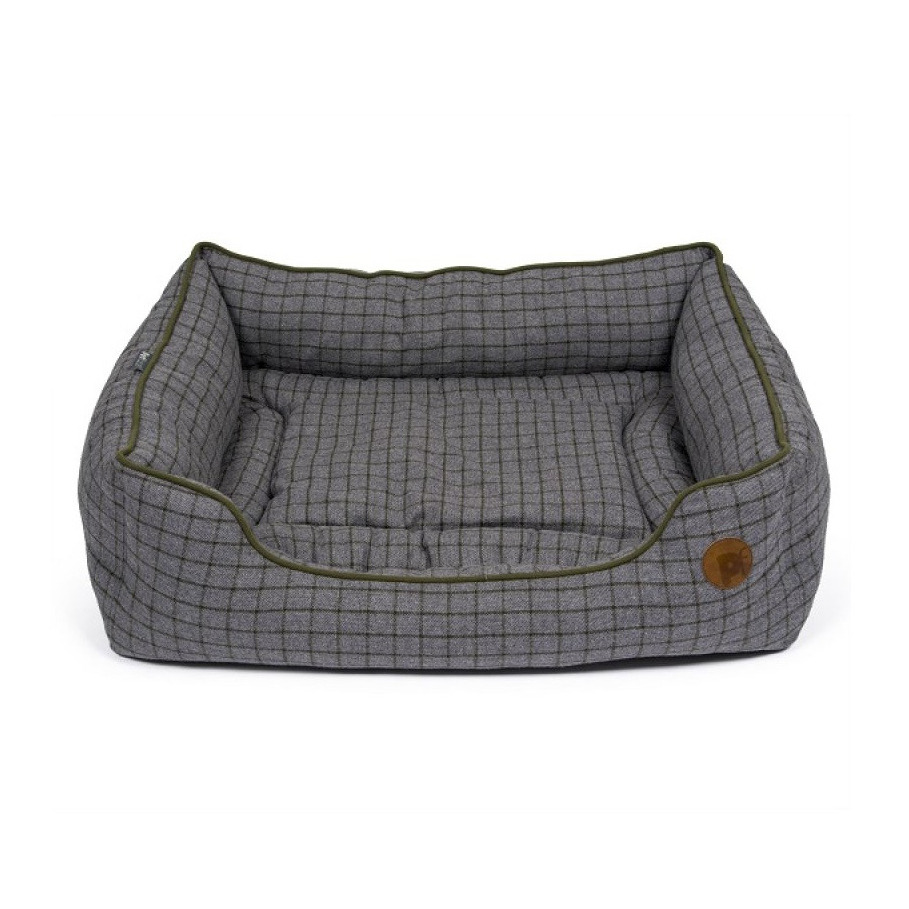 Dog Pet Bed Soft Rectangle Shaped Fluffy Moss Green Grey Check Anti Slip Small Comfy Cushion