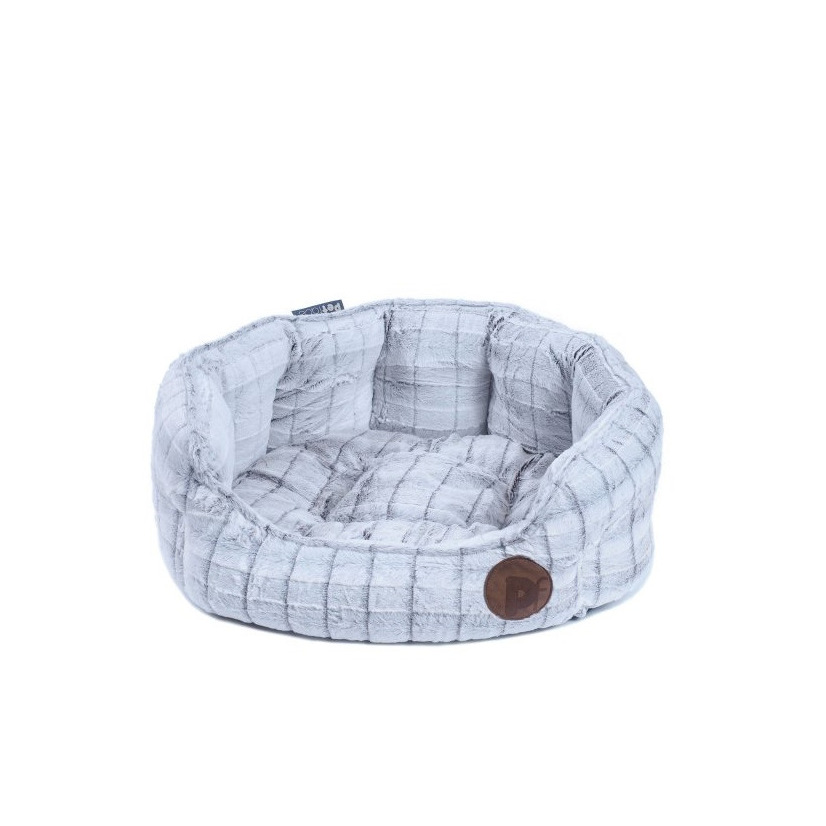 Dog Pet Bed Soft Round Oval Shaped Grey White Plush Anti Slip Small Comfy Cushion