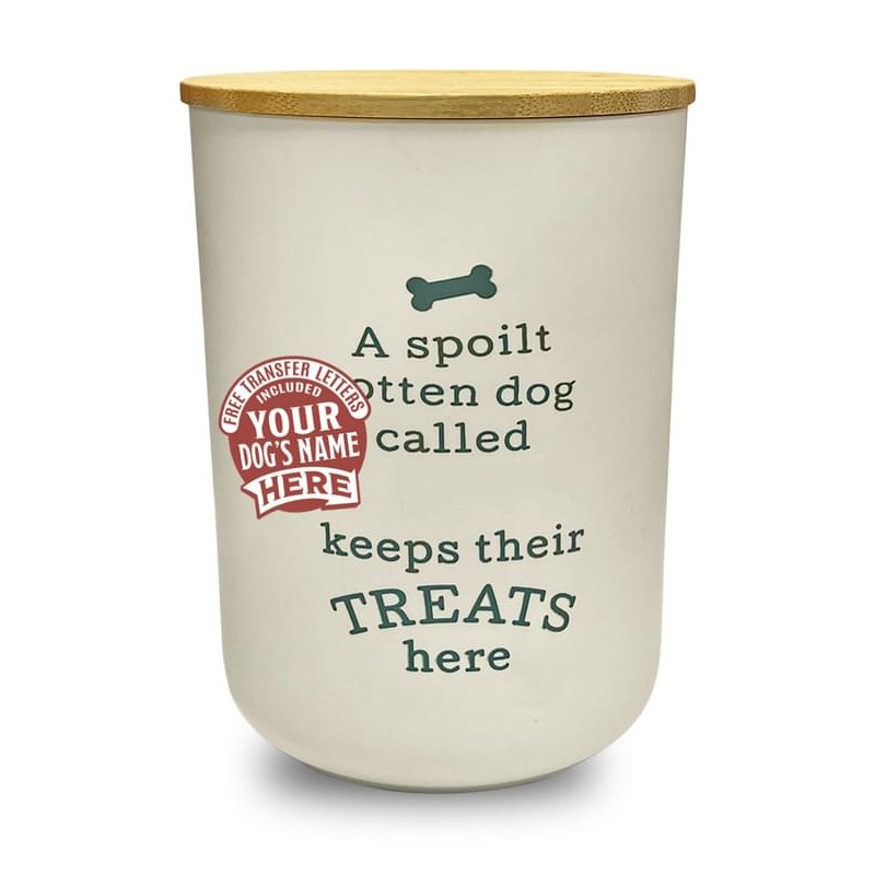 Dog Treat Jar Spoilt Rotten Puppy Pet Homeware Funny Cream Wooden Lid Cream Blank