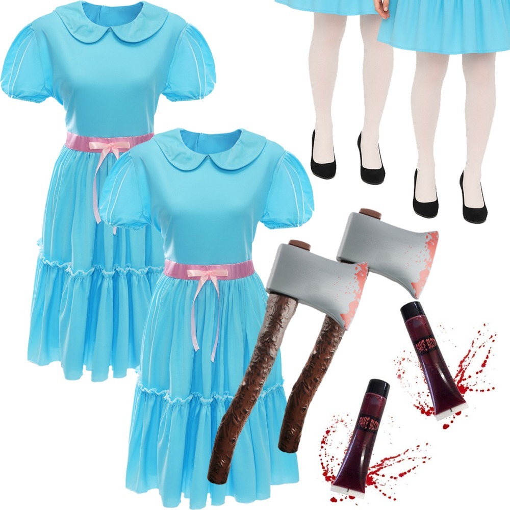 Ladies Shining Sister Duo Costume | 8 Pcs | Dress, Tights, Axe & Face Paint