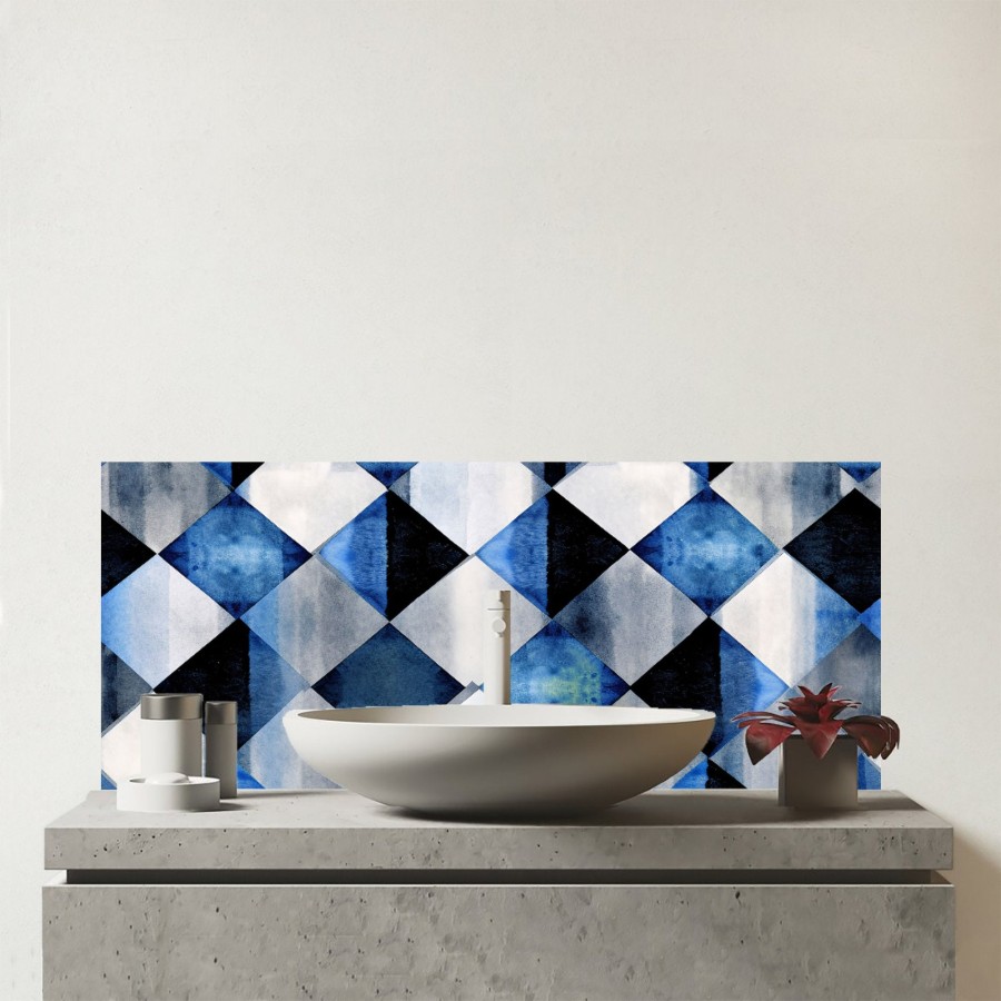 Click to view product details and reviews for Square Checkered Pattern Glass Bathroom Splashback.