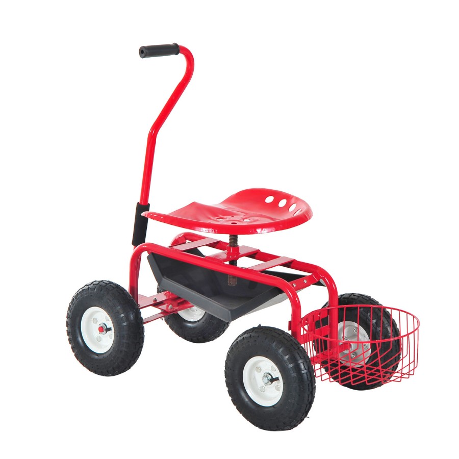 Click to view product details and reviews for Outsunny Adjustable Rolling Garden Cart Gardening Tool Trolley Swivel Work Seat.