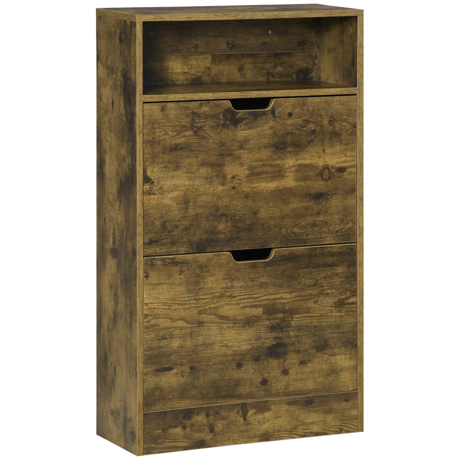 Click to view product details and reviews for Homcom Rustic 2 Flip Door Shoe Cabinet With Adjustable Divider And Open Shelf.