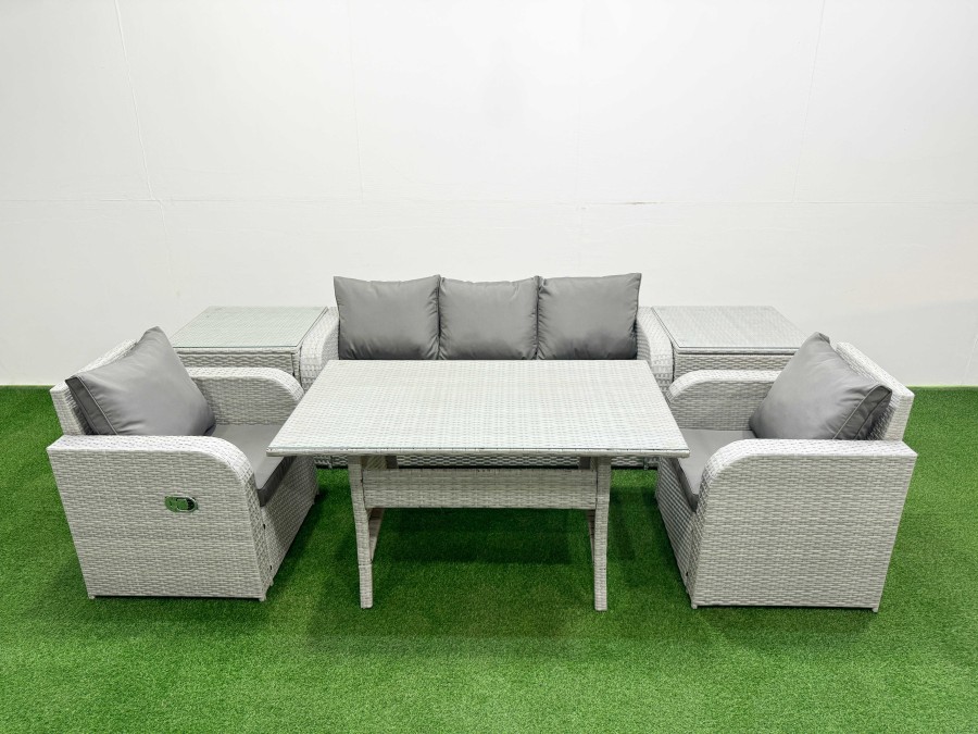 Click to view product details and reviews for Fimous Pe Rattan Garden Furniture Set Reclining Chair Sofa Lounge Sofa Set Rectangular Dining Table 2 Side Table Light Grey. Click to view product details and reviews for Fimous Pe Rattan Garden Furniture Set Reclining Chair Sofa Lounge Sofa Set Rectangular Dining Table 2 Side Table Light Grey.