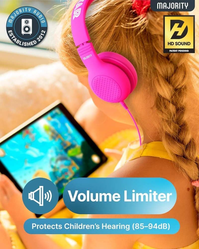Majority Superstar Pink Kids Headphones | Volume Limited | Foldable | Share-Port | 3.5mm Cable