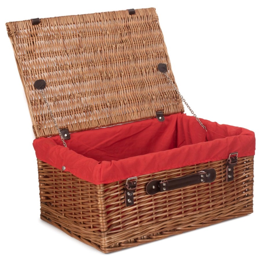 Red Hamper Double Steamed 51Cm Picnic Basket - Red Lining