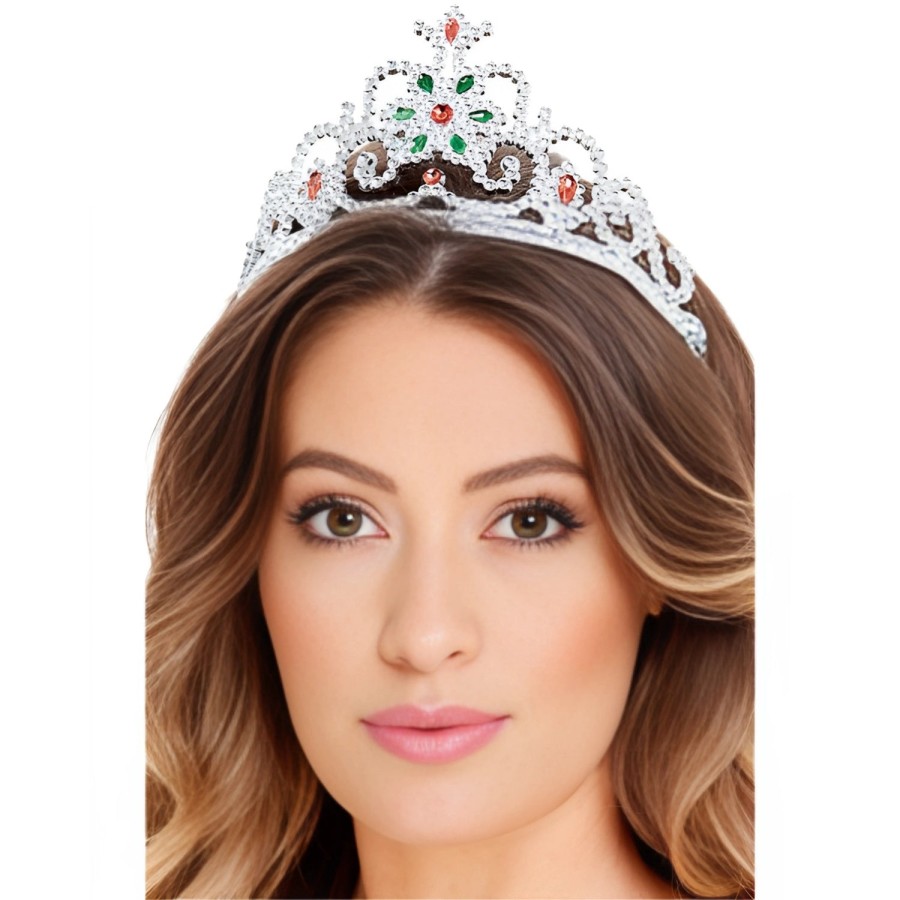 Smiffys Flower Jewelled Silver Fancy Dress Plastic Tiaras
