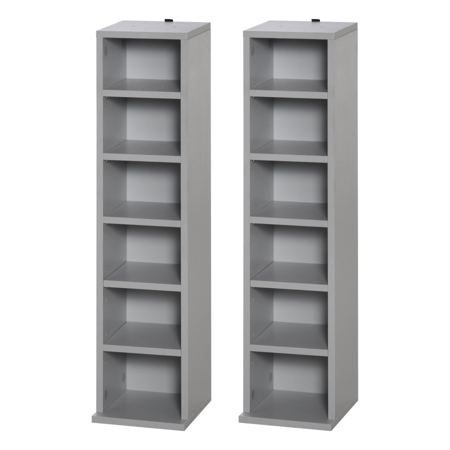 HOMCOM Set of 2 CD Media Display Shelf Unit Tower Rack Adjustable, Grey