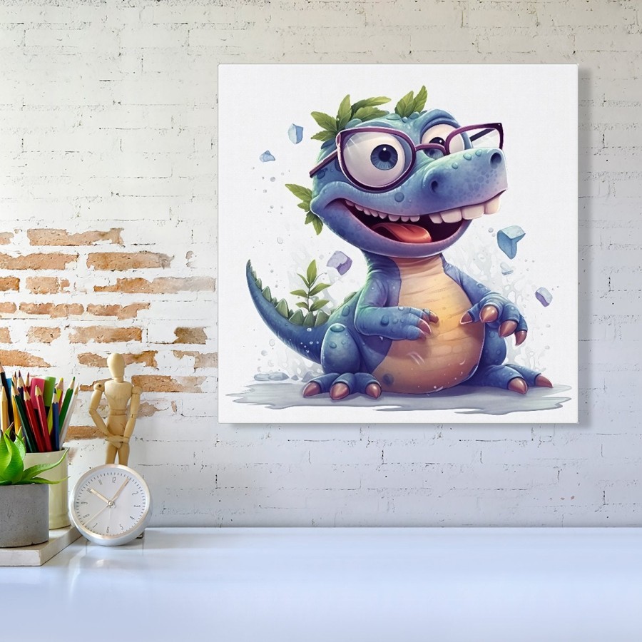Click to view product details and reviews for Happy Dinosaur With Glasses Canvas Medium 16 X 16.