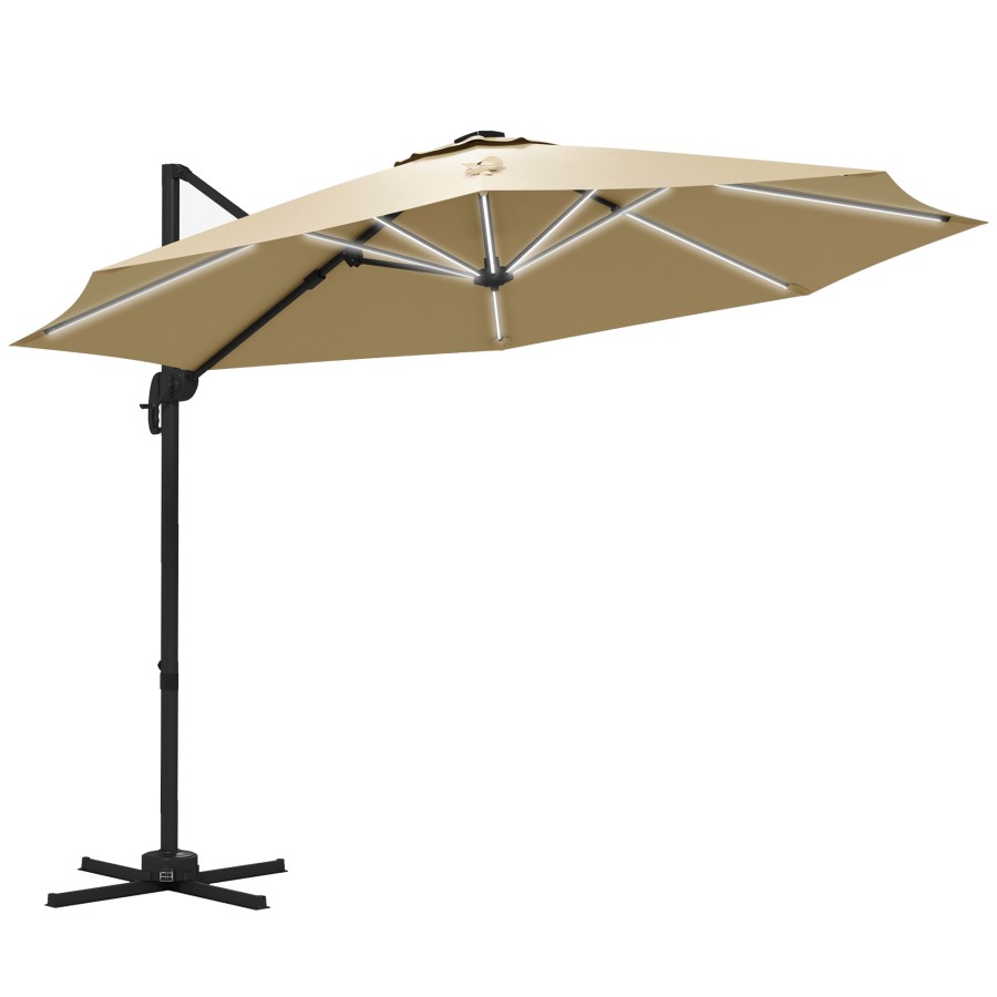 Click to view product details and reviews for Outsunny 3m Solar Led Cantilever Parasol Adjustable Garden Umbrella Khaki.