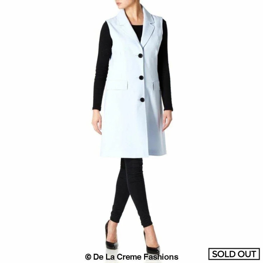 Click to view product details and reviews for De La Creme Womens Spring Summer Sleeveless Hip Length Blazer Coat Light Blue Uk 14 Eu 42 Us 10.