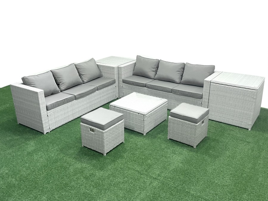 Click to view product details and reviews for Fimous Rattan Garden Outdoor Furniture Set 8 Seater Rattan Garden Sofa Set With 2 Small Footstool 2 Side Tables Light Grey Mixed.