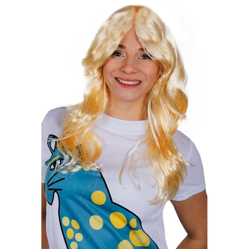 Western Cowboy Accessory Set - White Marabou Trim Hat, 2 American Hand Waving Flags & Blonde Wig