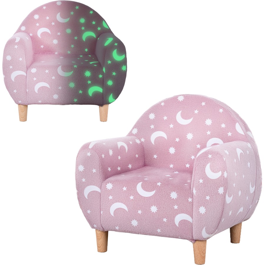 Click to view product details and reviews for Aiyaplay Kids Armchair Glow In The Dark Single Chair With Star Design Upholstered Toddler Tub Chair For Bedroom Playroom Kid Room Pink.