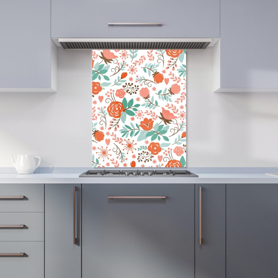 Click to view product details and reviews for Orange Floral Pattern Kitchen Splashback W600mm X H750mm.