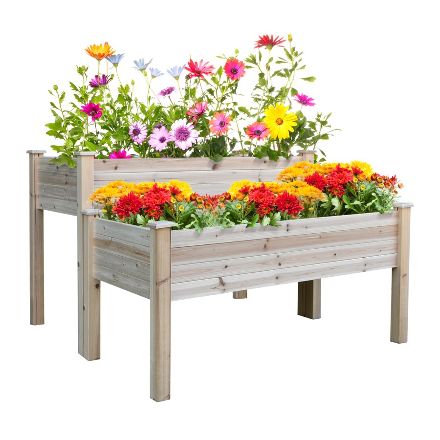 Click to view product details and reviews for Outsunny 2 Piece Solid Fir Wood Raised Flower Bed Vegetable Herb Grow Box Stand.