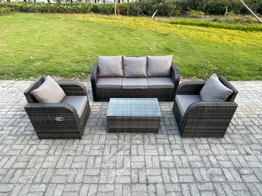 Click to view product details and reviews for Fimous Outdoor Rattan Garden Furniture Set 5 Seater Patio Lounge Sofa Set With Rectangular Coffee Table Dark Grey Mixed.