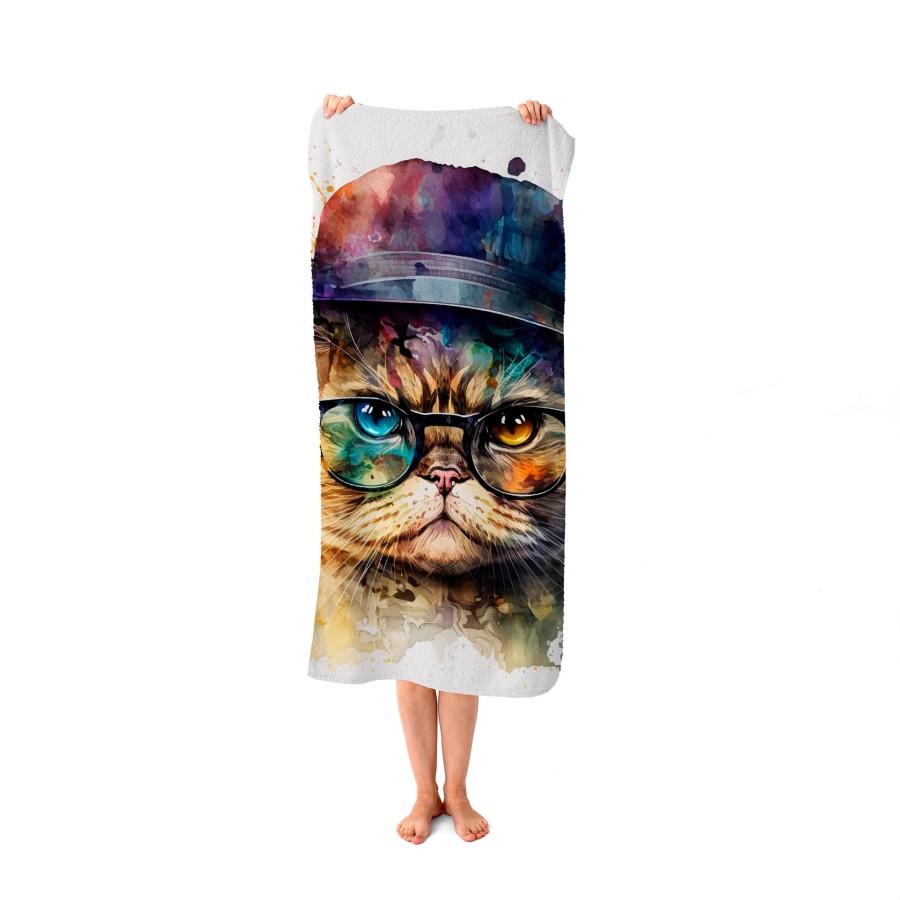 Click to view product details and reviews for Shorthair Cat With Glasses Splashart Beach Towel.