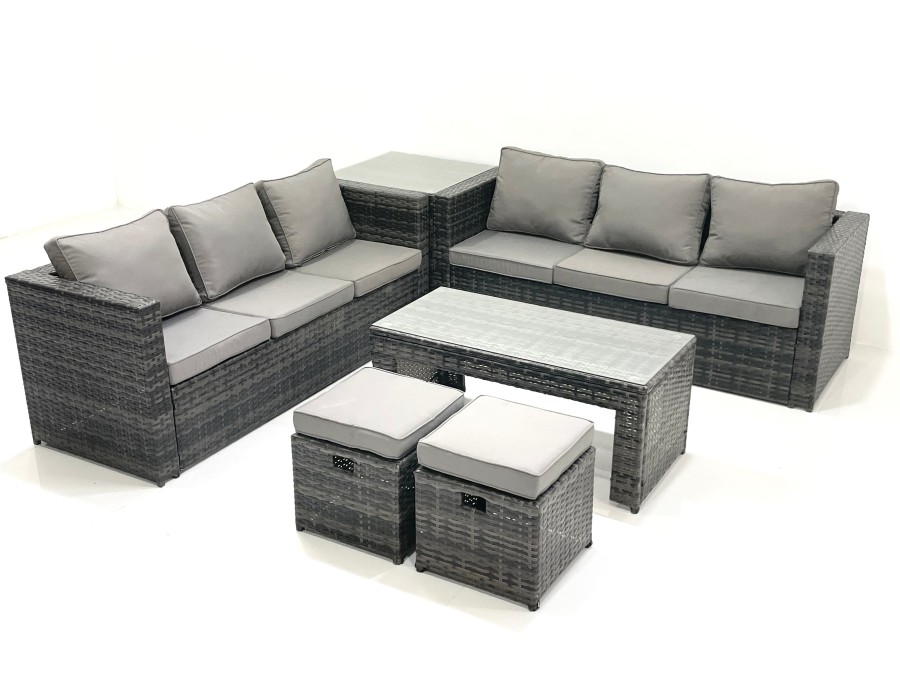 Click to view product details and reviews for Fimous Garden Outdoor Rattan Furniture Set With Sofa Coffee Table 2 Small Footstools Side Table Dark Grey Mixed.