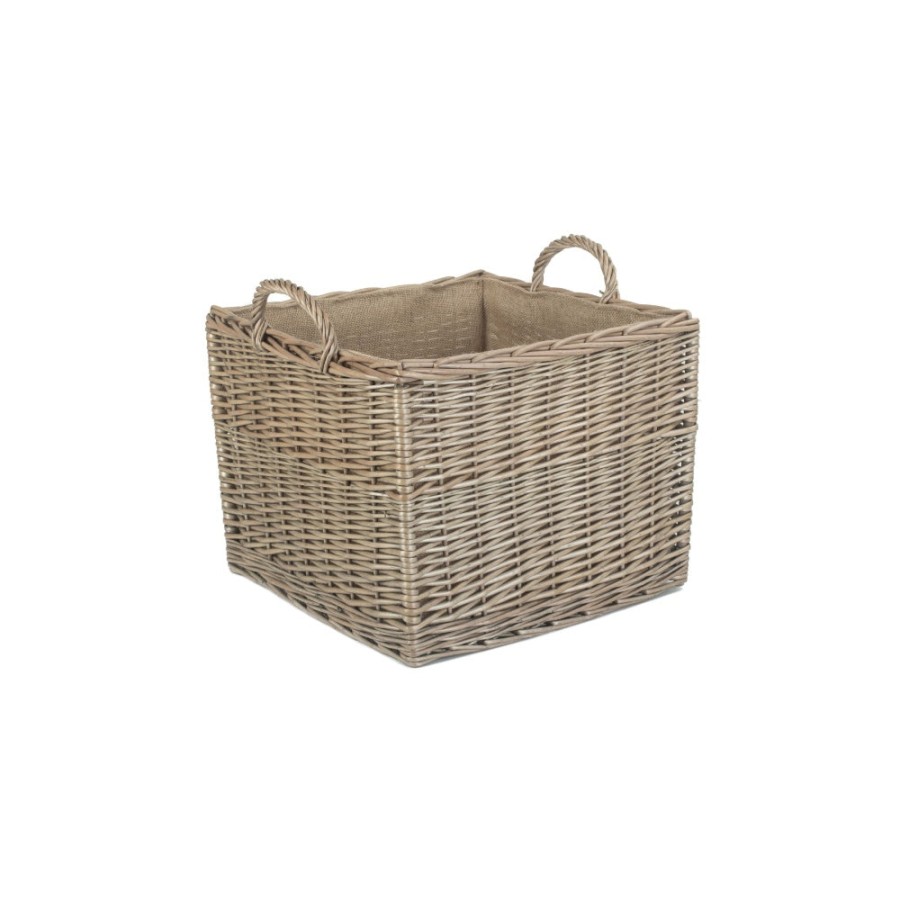 Red Hamper Antique Wash Square Hessian Lined Log Basket - Small