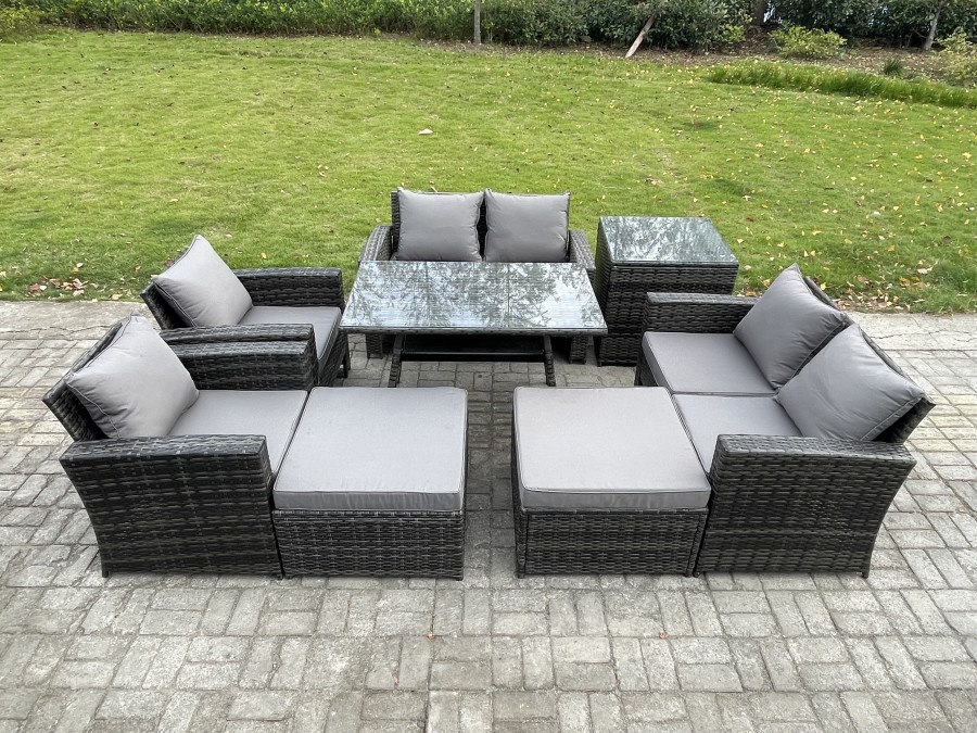 Click to view product details and reviews for Fimous Garden Furniture Sets 8 Pieces Wicker Rattan Furniture Manual Wicker Patio Sofa Patio Conversation Set With 2 Big Footstool Side Table Dark Gre.