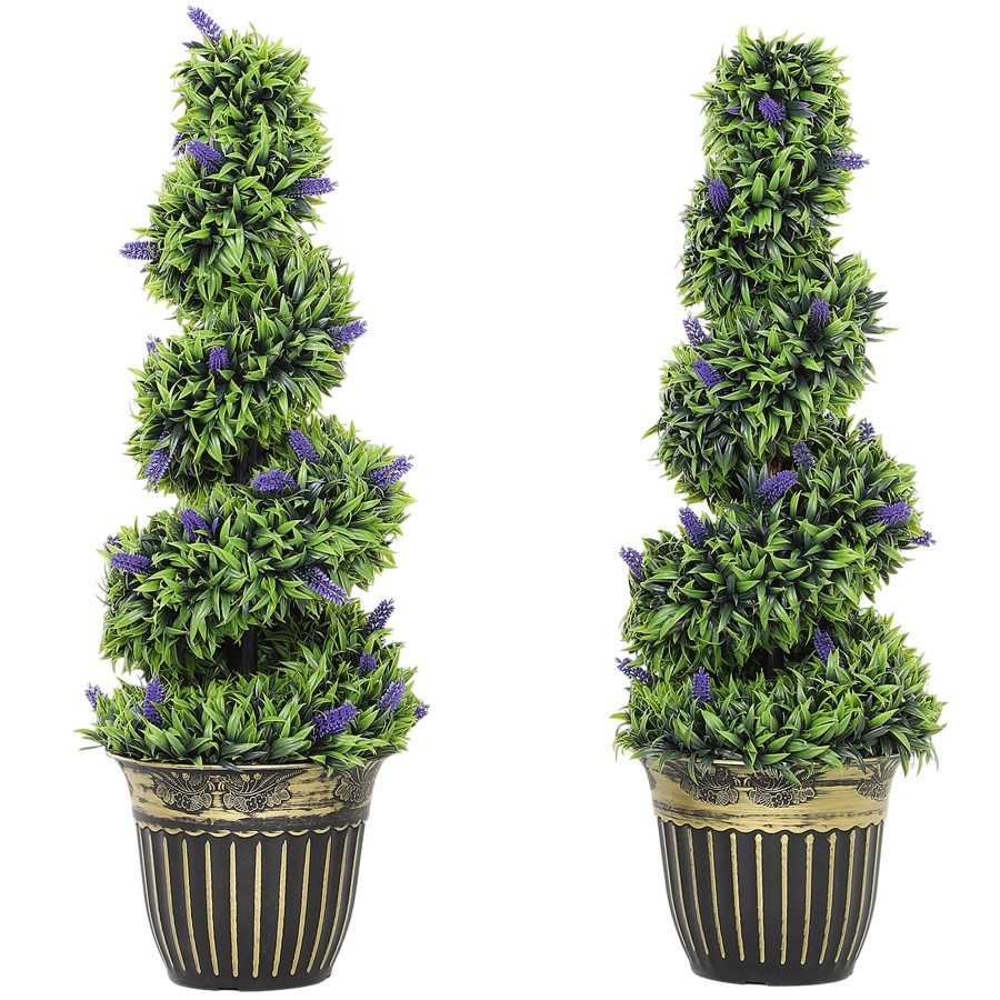 Click to view product details and reviews for Homcom Set Of 2 Decorative Artificial Plants Boxwood Spiral Topiary Tree With Lavender And Pot Fake Plants For Home Indoor Outdoor Decor 90cm.