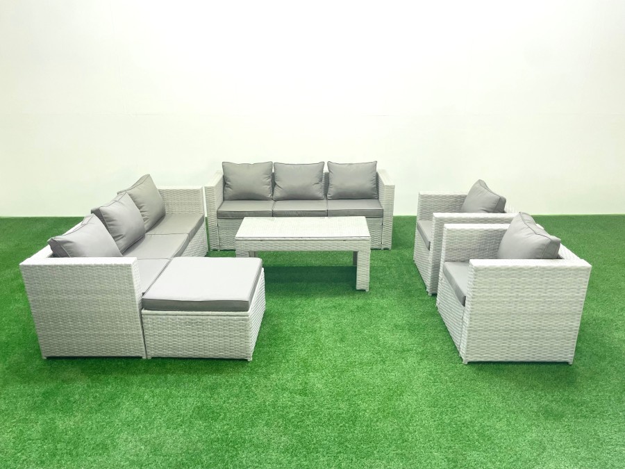 Click to view product details and reviews for Fimous Outdoor Garden Furniture Rattan Sofa Set With 2 Armchairs Oblong Coffee Table Big Footstool Light Grey Mixed. Click to view product details and reviews for Fimous Outdoor Garden Furniture Rattan Sofa Set With 2 Armchairs Oblong Coffee Table Big Footstool Light Grey Mixed.