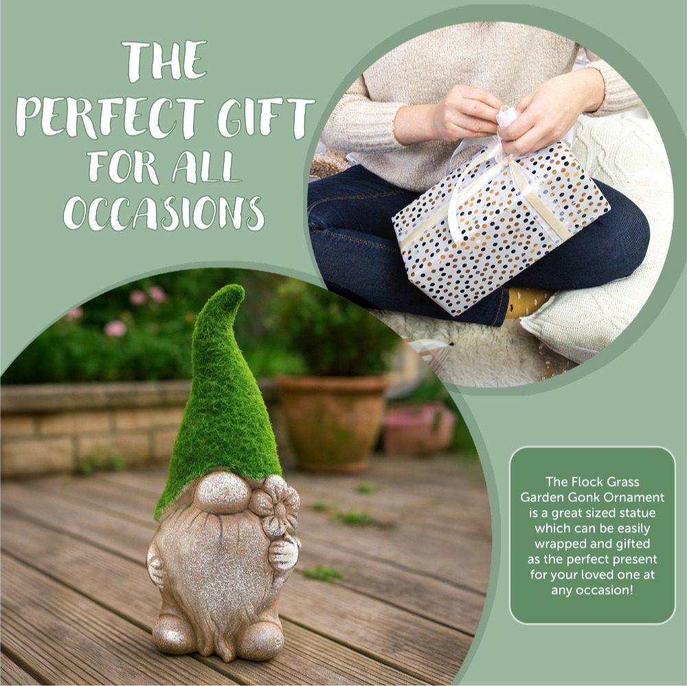 Style 2 Flower - 18cm Flock Grass Garden Gonk Gnome Ceramic Outdoor Ornament Statue Decoration