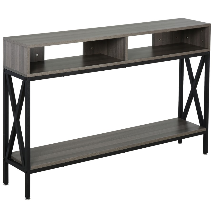Click to view product details and reviews for Homcom Industrial Style Console Table 3 Compartments Metal Frame Foot Pads Grey.