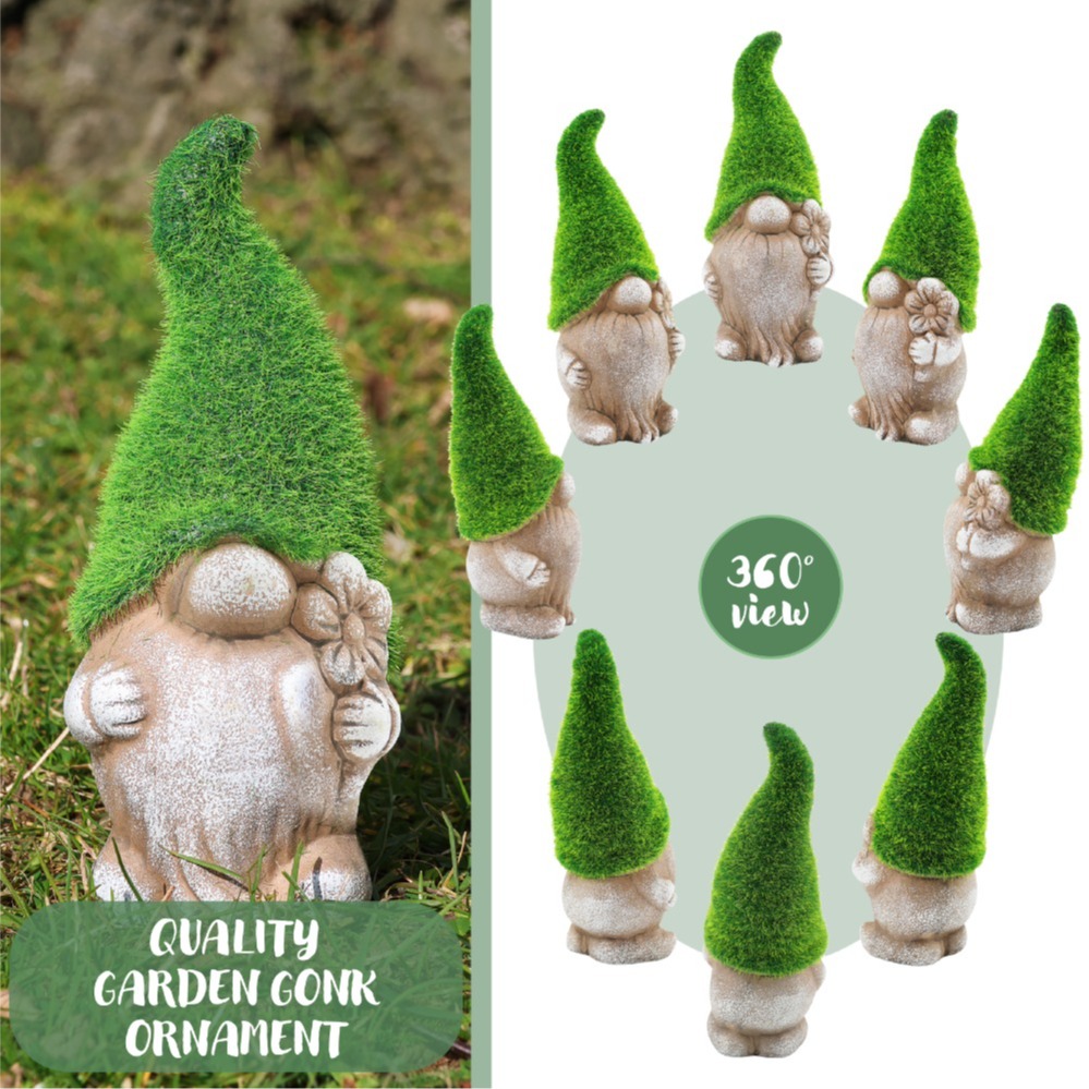 Style 2 Flower - 18cm Flock Grass Garden Gonk Gnome Ceramic Outdoor Ornament Statue Decoration