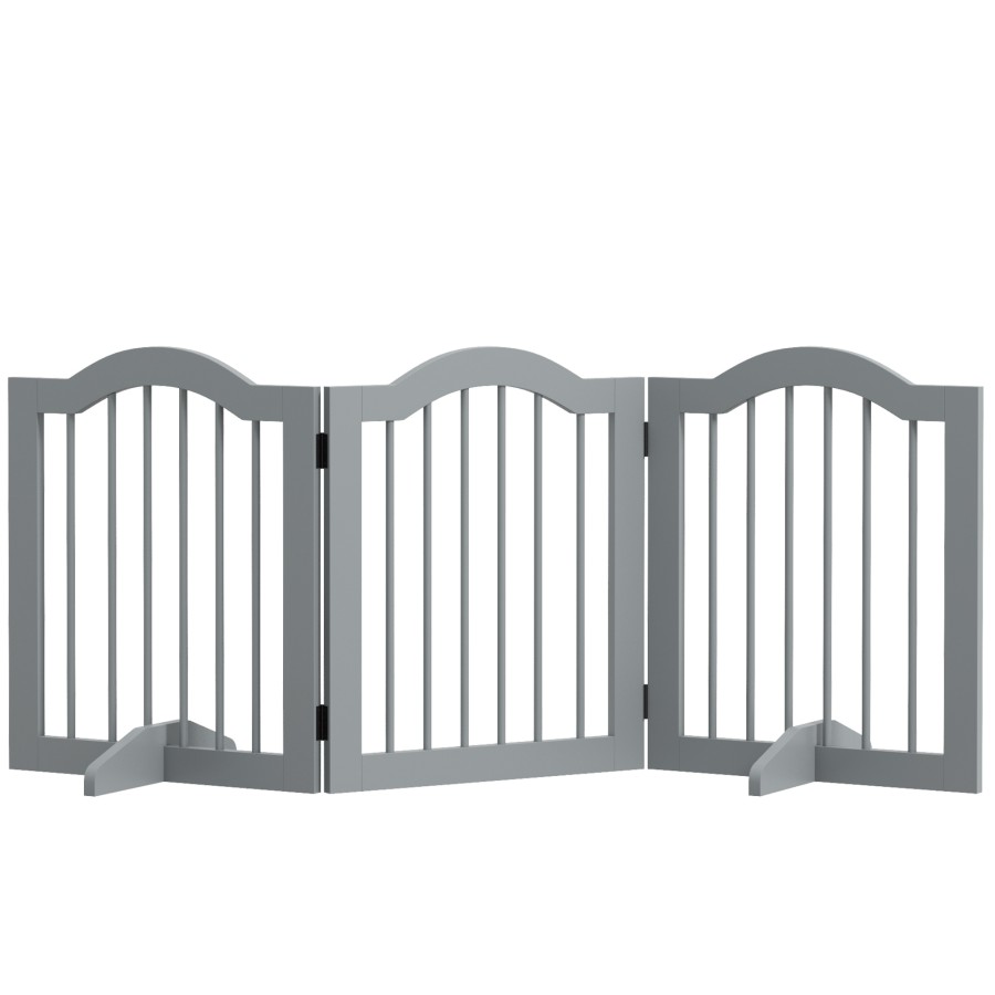 Pawhut Freestanding Pet Gate Wooden Dog Gate With Support Feet Foldable Pet Fence Safety Barrier For The House Doorway Stairs Light Grey