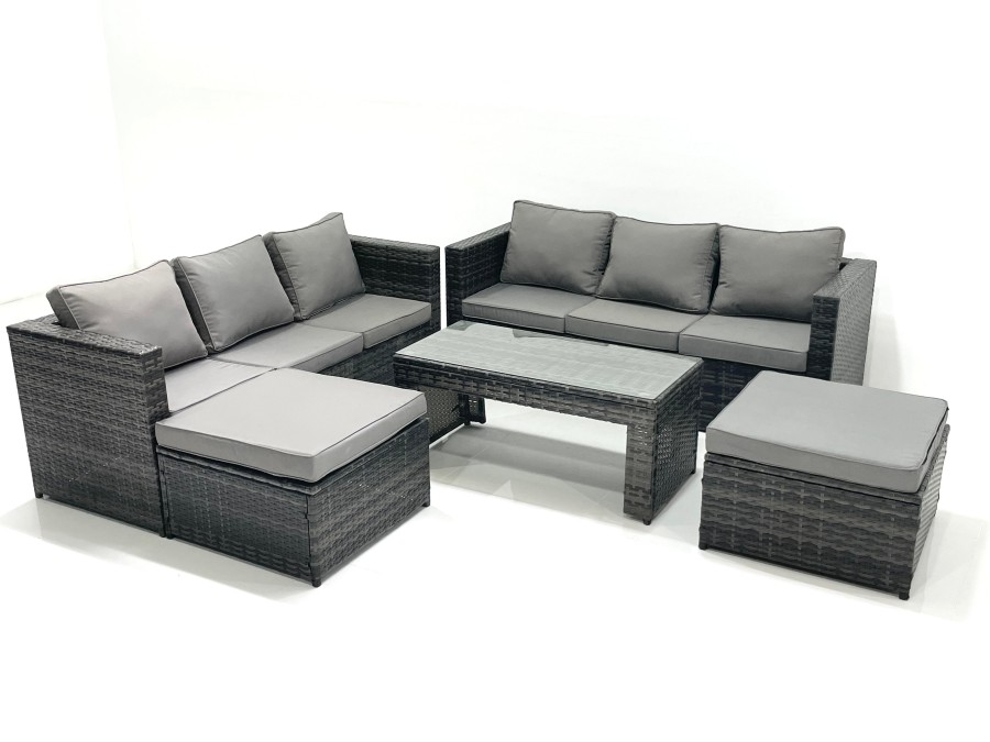Click to view product details and reviews for Fimous Garden Outdoor Rattan Furniture Set With Sofa Coffee Table 2 Big Footstools Dark Grey Mixed.