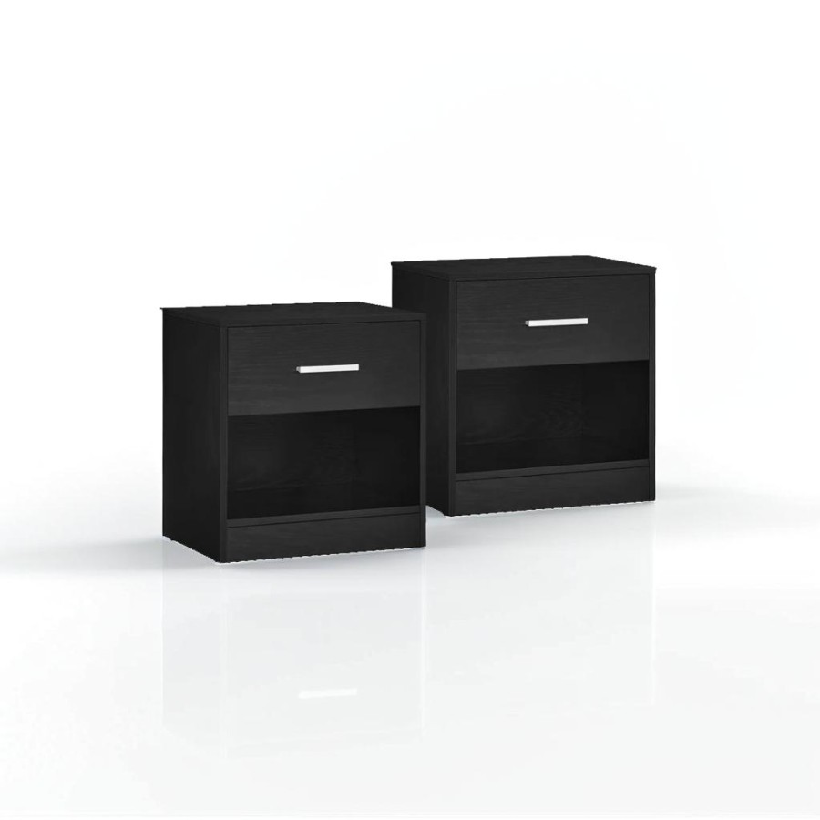 Click to view product details and reviews for Set Of 2 Bedside Tables With Drawer And Handle Black.