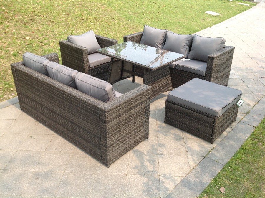 Click to view product details and reviews for Fimous 8 Seater Rattan Sofa Loung Set With Dining Table Arm Chair And Big Footstool.