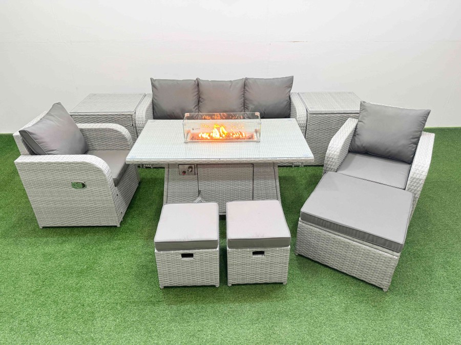 Click to view product details and reviews for Fimous Pe Rattan Garden Furniture Set Reclining Chair Sofa Lounge Sofa Set Firepit Dining Table 2 Side Table 3 Stools Light Grey. Click to view product details and reviews for Fimous Pe Rattan Garden Furniture Set Reclining Chair Sofa Lounge Sofa Set Firepit Dining Table 2 Side Table 3 Stools Light Grey.