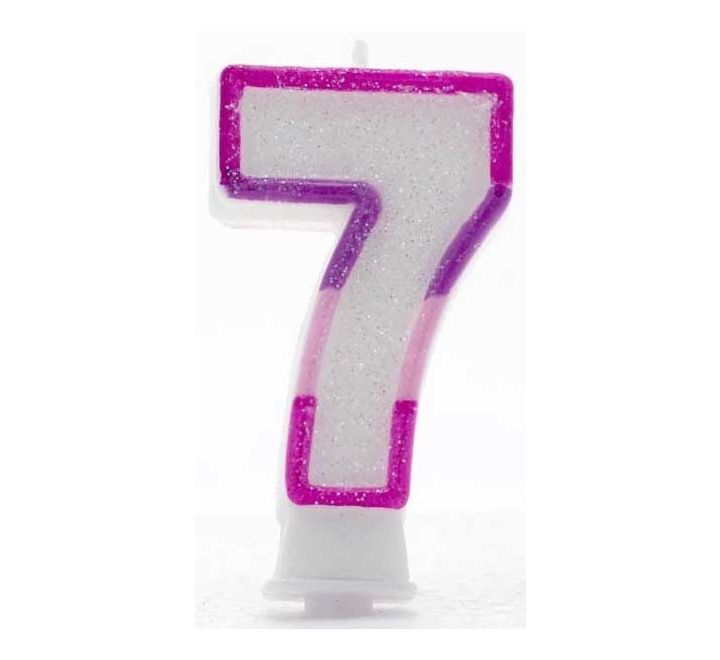 Click to view product details and reviews for Pink Coloured Number 7 Candle.