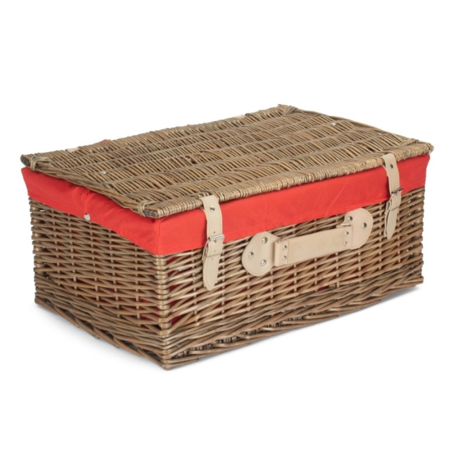 Red Hamper 56Cm Antique Wash Picnic Wicker Basket - Red