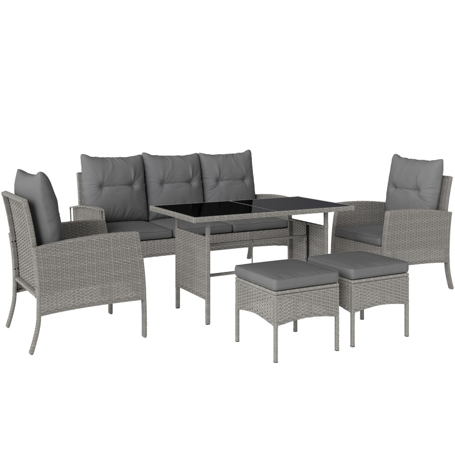 Click to view product details and reviews for Outsunny 5 Seater Rattan Garden Furniture Set 2 Armchairs 3 Seater Wicker Sofa 2 Footstools And Glass Table 6 Piece Patio Rattan Furniture Sofa Se.