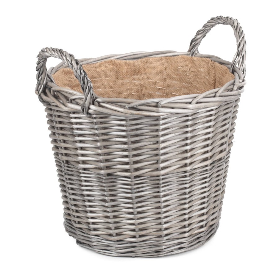 Red Hamper Round Antique Wash Finish Wicker Lined Wicker Log Basket - Medium