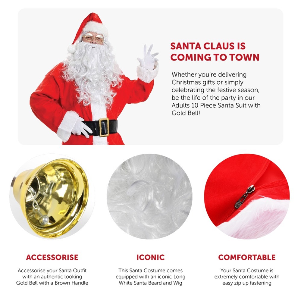 10 Piece Santa Costume Set - with Bell