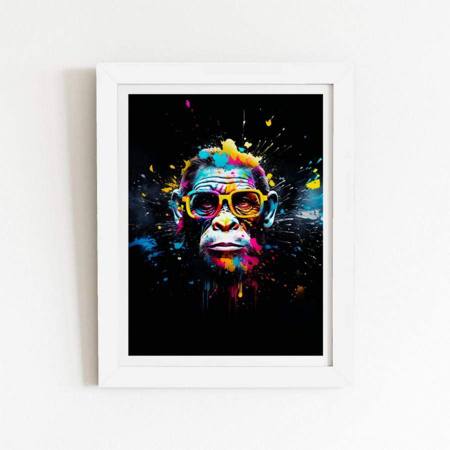 Click to view product details and reviews for Coloured Splashart Monkey Face Art Prints 8 X 10 White Frame.