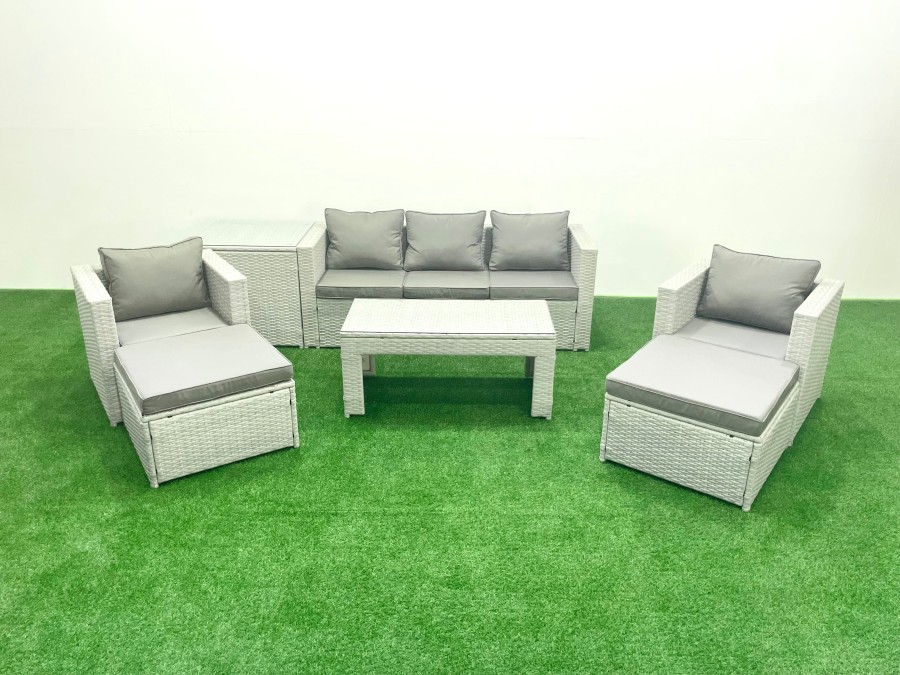 Click to view product details and reviews for Fimous Rattan Garden Furniture Set 7 Seater Outdoor Garden Sofa 2 Chairs Oblong Coffee Table Set With 2 Stools Side Table Light Grey Mixed.