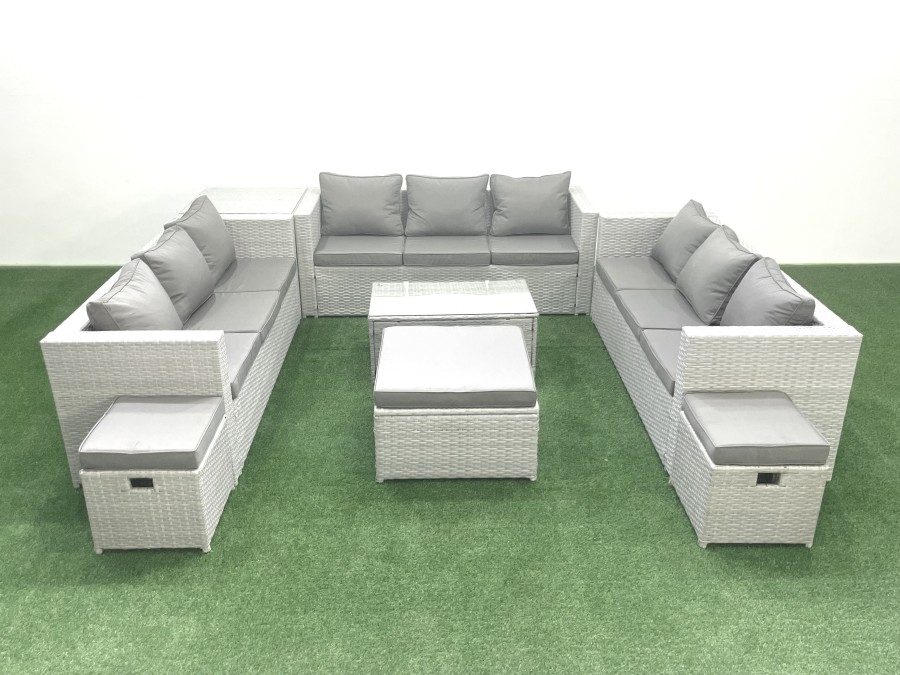 Click to view product details and reviews for Fimous Rattan Garden Outdoor Furniture Set 12 Seater Garden Sofa Coffee Table Set With 3 Footstools Side Table Light Grey Mixed.