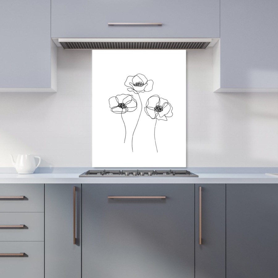 Click to view product details and reviews for Monochrome Line Drawn Poppies Kitchen Splashback W600mm X H750mm.