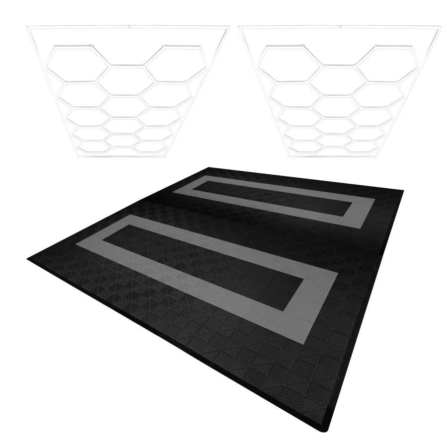 Click to view product details and reviews for Hexagon Led Lights X 2 Vented Garage Floor Tiles With Edges 165 Black 60 Grey.